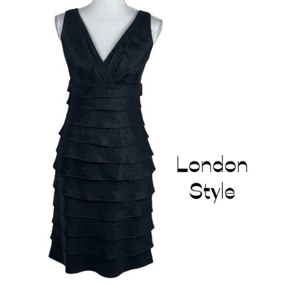 London Style Metallic Black Tulip Fitted Party Event Dress NWT Size 10 - Picture 2 of 14